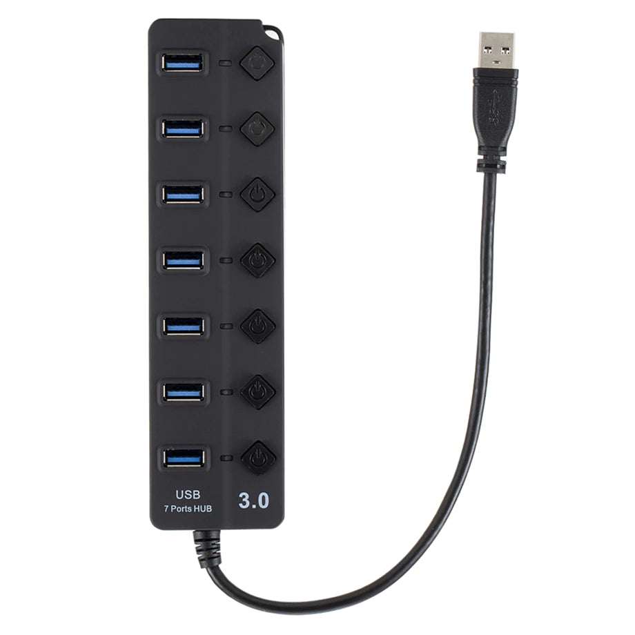 موزع USB 3.0 بـ 7 منافذ مع مفتاح تشغيل/إيقاف