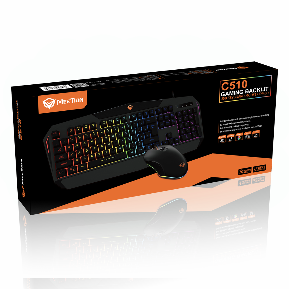 MeeTion C510 4 in 1 Backlit Rainbow Gaming Mouse and Keyboard Combo