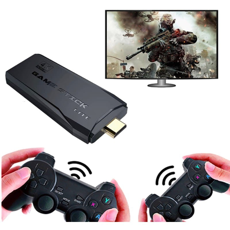 4K Stick Lite Retro TV Video Game Console 64G Built-in 10000 Games With x2 Wireless Controller