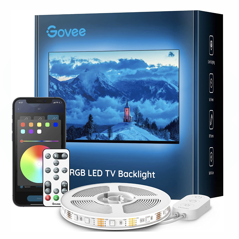 إضاءة خلفية LED للتلفزيون من Govee، مصابيح LED للتلفزيون وجهاز التحكم عن بُعد، مزامنة الموسيقى، أوضاع مشهد ديناميكية متعددة، تلفزيون مقاس 46-60 بوصة