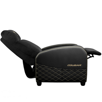 أريكة ألعاب كوغار رينجر إيليت جولد، قابلة للإمالة، تنجيد مخملي فاخر، جيب جانبي، مسند قدم قابل للطي ومسند ظهر قابل للإمالة 