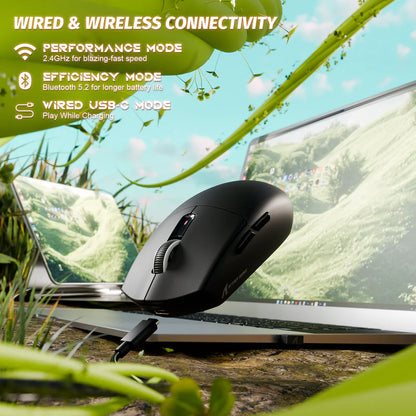 ATTACK SHARK G3 Tri-Mode Wireless Gaming Mouse 25,000 DPI, Ultra-Light 59g, PAW3311 Sensor, Broadcom Esports MCU, HUANO 80M Switches – Black