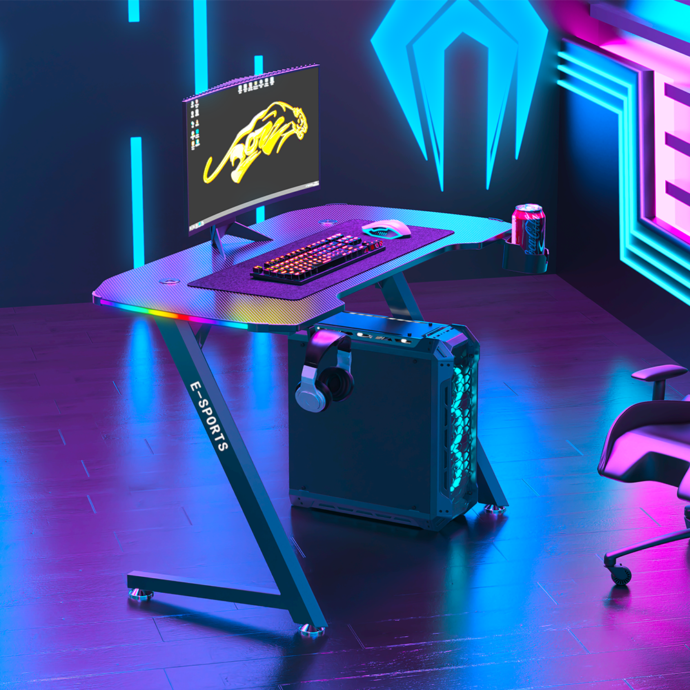 KZ 140CM RGB Gaming Desk With Cup Holder and Headset Holder - Black