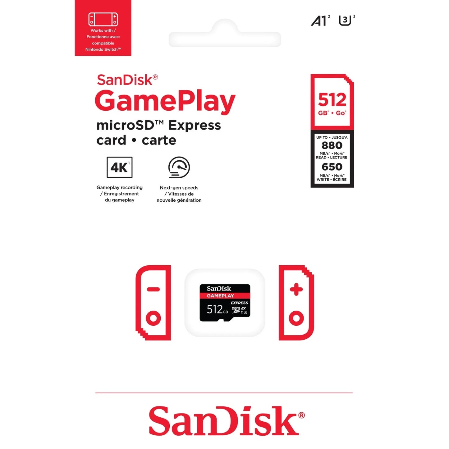 SanDisk 512GB microSD Express Card - Up to 880MB/s Read, Up to 650MB/s Write, 220MB/s Sustained Write, U3, C10 - for Nintendo Switch 2