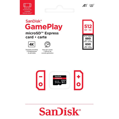 SanDisk 512GB microSD Express Card - Up to 880MB/s Read, Up to 650MB/s Write, 220MB/s Sustained Write, U3, C10 - for Nintendo Switch 2
