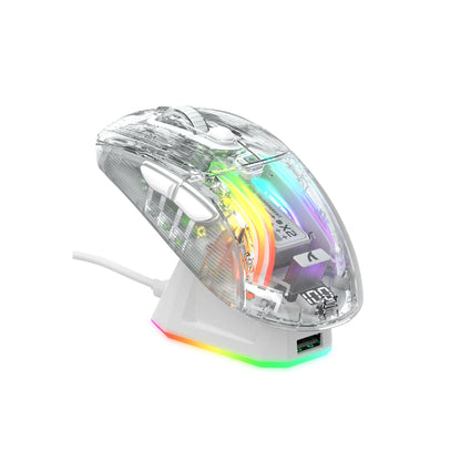 ATTACK SHARK X2 Pro Wireless Gaming Mouse with Charging Dock, Silent Bluetooth Mouse (Tri-Mode BT5.0/2.4G/Wired), RGB Ergonomic Mouse 4000DPI, Transparent Case, PC/Mac/Tablet - White