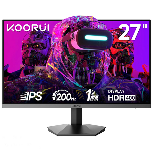 KOORUI Gaming Monitor, 27" 200Hz Fast IPS, FHD HDR400 Display Computer Monitor, 1ms PC Screen, 90% DCI-P3, Adaptive Sync, 75x75 mm VESA Mountable