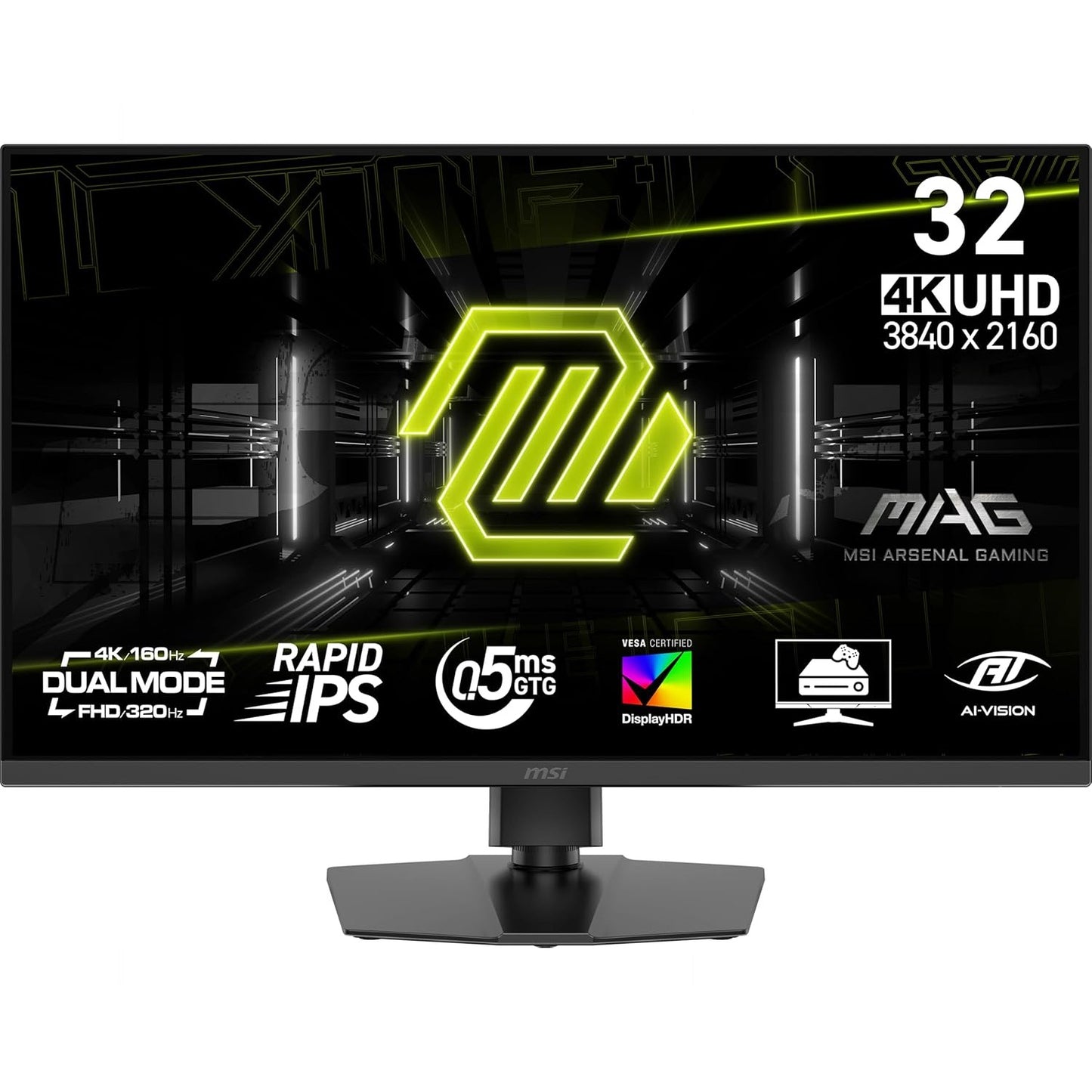 MSI MAG 322URDF E16 32-inch 3840 x 2160 (UHD) Gaming Monitor, 320Hz, Adaptive-Sync, HDMI, DisplayPort, VESA Mountable, Tilt, Height Adjustable, Speaker, 0.05ms, Black