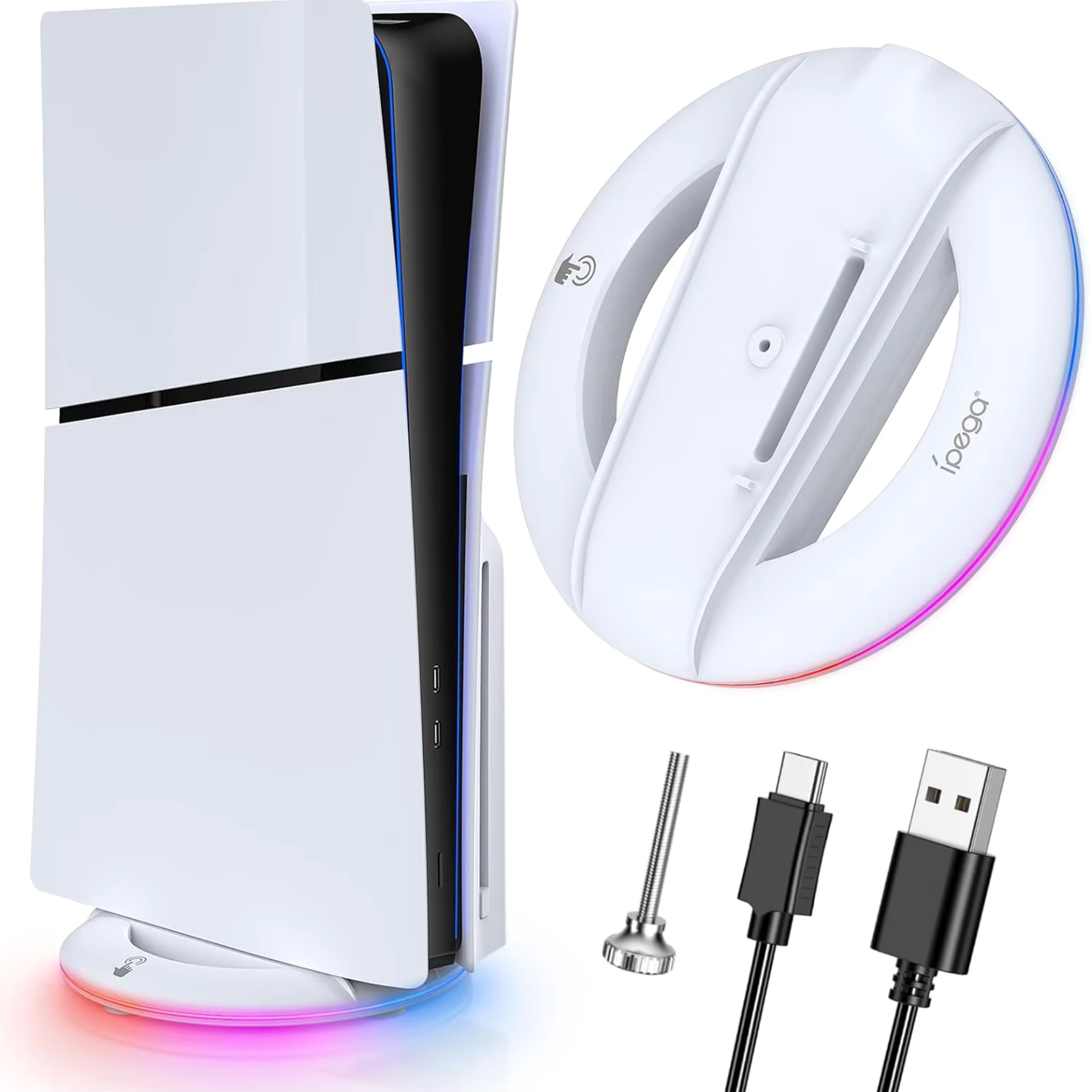 IPEGA Playstation 5 PS5 Slim RGB Vertical Stand - White