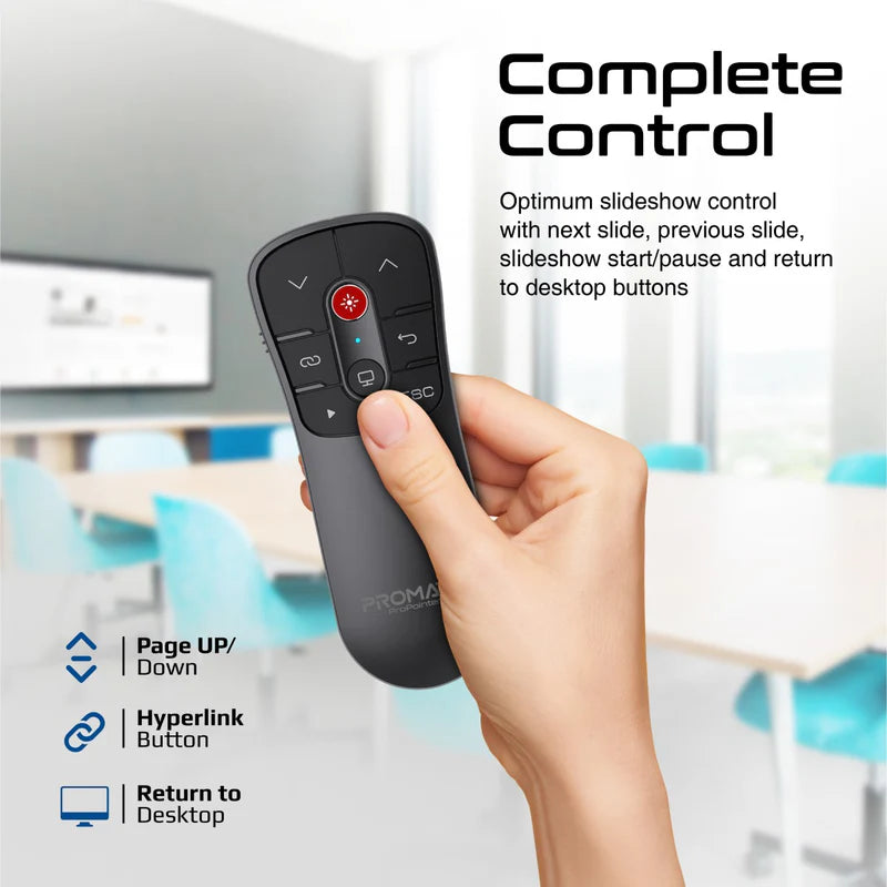 PROMATE ProPointer Wireless Presenter With Laser Pointer, Universal USB-A/USB-C Nano Receiver, 20M Control Distance, Intuitive Touch-Keys, Compatible With Windows & MacOS
