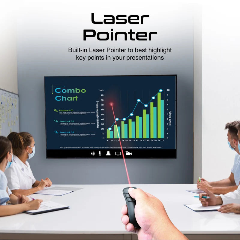 PROMATE ProPointer Wireless Presenter With Laser Pointer, Universal USB-A/USB-C Nano Receiver, 20M Control Distance, Intuitive Touch-Keys, Compatible With Windows & MacOS