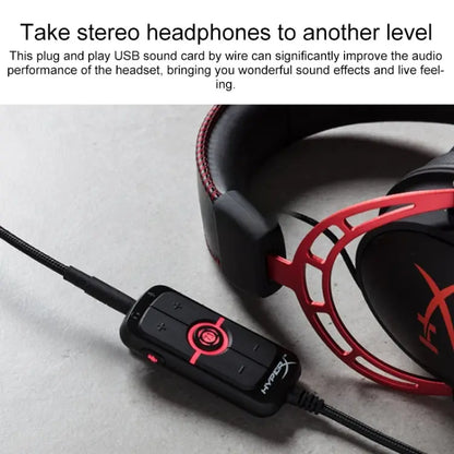 HyperX Cloud II 7.1 Surround Sound USB Audio Card With DSP, Mic Noise Cancellation, Audio Control Box, Braided Cable, Plug N Play For PC And PS4 | Black