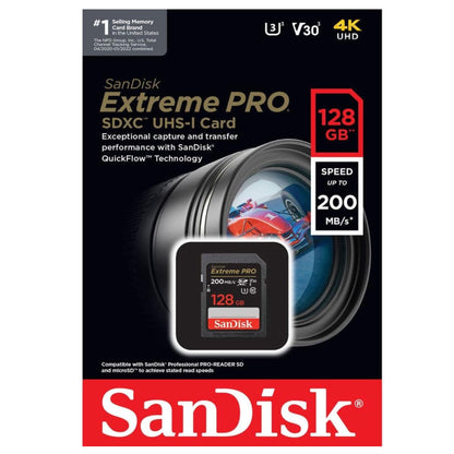 بطاقة ذاكرة SanDisk Extreme PRO UHS-I SDXC بسعة 128 جيجابايت (200 ميجابايت/ثانية)