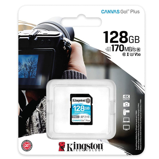 Kingston 128GB SDXC Canvas Go Plus 170MB/s Read UHS-I, C10, U3, V30 Memory Card (SDG3/128GB)