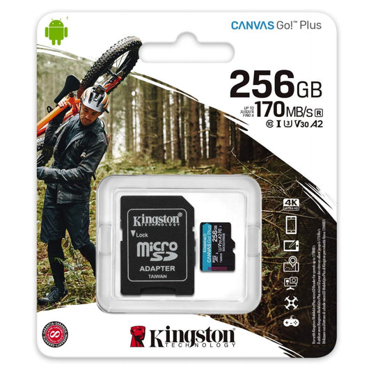 Kingston 256GB microSDXC Canvas Go Plus 170MB/s Read UHS-I, C10, U3, V30, A2/A1 Memory Card + Adapter (SDCG3/256GB)