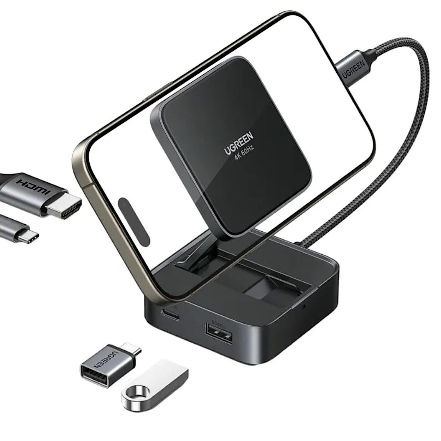 UGREEN 4-In-1 Magnetic USB-C Hub 4K@60Hz HDMI, 100W PD 3.0 Charging, 5Gbps Data Transfer, Foldable 135° Stand, USB-A & USB-C Ports, Multi-OS Compatible | 35590