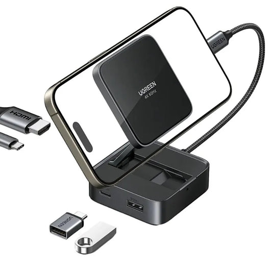 UGREEN 4-In-1 Magnetic USB-C Hub 4K@60Hz HDMI, 100W PD 3.0 Charging, 5Gbps Data Transfer, Foldable 135° Stand, USB-A & USB-C Ports, Multi-OS Compatible | 35590