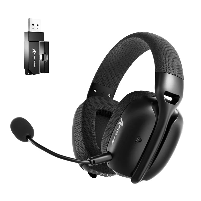 Attack Shark L80PRO Wireless Gaming Headset Lightweight Headphones with 20ms Low Latency, Dual Mics, 40mm Drivers, 300mAh Battery - 3 Modes (2.4G/Bluetooth/Wired) - White | Black