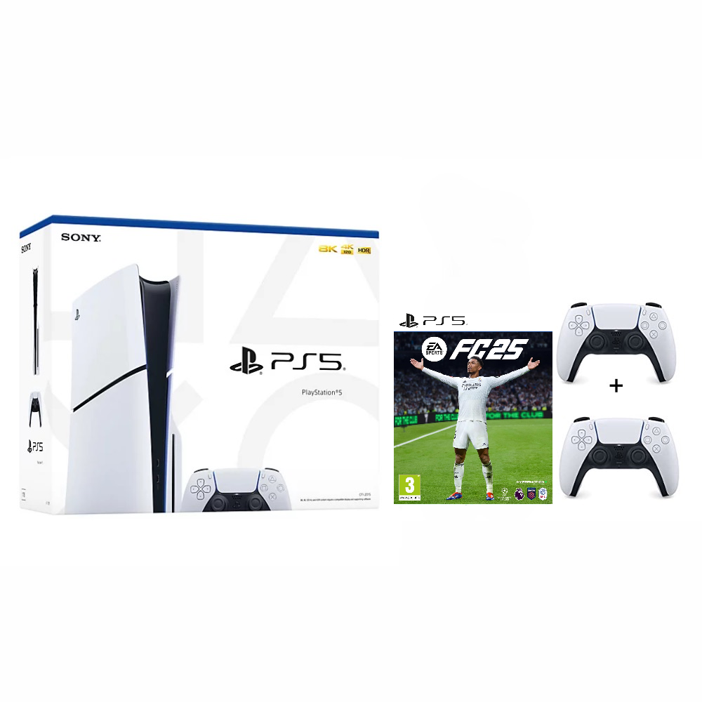 Playstation 5 Slim 1TB SSD with FC 25 and 2 Controllers Bundle