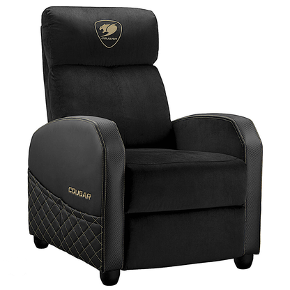 أريكة ألعاب كوغار رينجر إيليت جولد، قابلة للإمالة، تنجيد مخملي فاخر، جيب جانبي، مسند قدم قابل للطي ومسند ظهر قابل للإمالة 