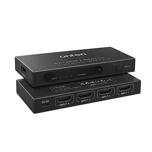 ONTEN OTN-CS401 4×1 HDMI 2.0 Switch – 4 HDMI Inputs to 1 Output, 4K@60Hz Ultra HD, Manual Source Switching & IR Remote Control With Up to 8M Range