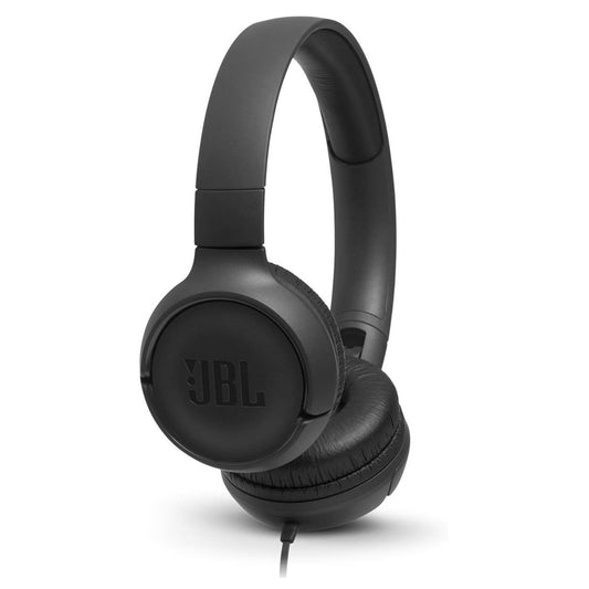 JBL Tune 500 - Wired on-ear headphones, JBL Pure Bass Sound, 1-button remote/mic, Tangle-free flat cable, Lightweight - Black