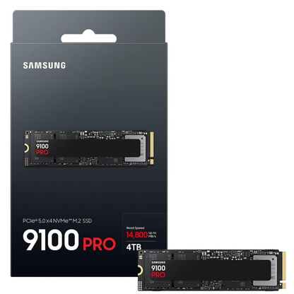 SAMSUNG SSD 9100 PRO with Heatsink 4TB, PCIe 5.0x4 M.2 2280, Seq. Read Speeds Up to 14,800/13,400 MB/s, Best for AI Computing, Gaming, and Heavy Duty Workstations (MZ-VAP4T0CW)