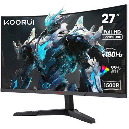 KOORUI 27E6CA Curved 27 Inch Gaming Monitor, Full HD 1080p R1500 180Hz VA Computer Monitor, 99% sRGB, Built-in Adaptive Sync