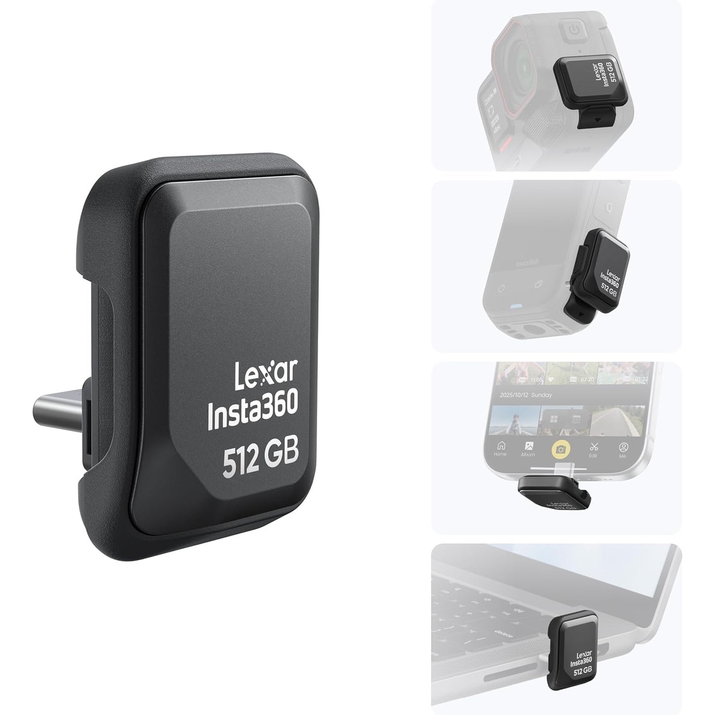Insta360 Quick Reader 512GB Portable SSD, Fast External Thumb Drive Storage, USB-C Memory Stick Ace Pro 2/X5/X4 Air, iPhone, Android, PC, Co-Developed with Lexar for Creators