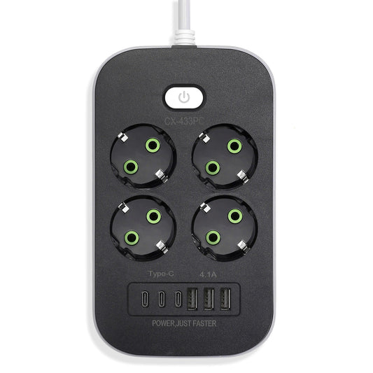 CX-443PC EU Plug Power Strip Outlets 4 Power Socket Extension Cord Electrical Adapter Network Filter With USB Type C PD Fast Charging