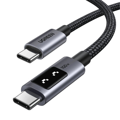 UGREEN UNO USB-C To USB-C PD Fast Charging Cable 1M 100W Smart LED Display Nylon Braided Durable Design 480Mbps Data Transfer Compatible With Laptops Tablets