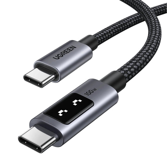 UGREEN UNO USB-C To USB-C PD Fast Charging Cable 1M 100W Smart LED Display Nylon Braided Durable Design 480Mbps Data Transfer Compatible With Laptops Tablets