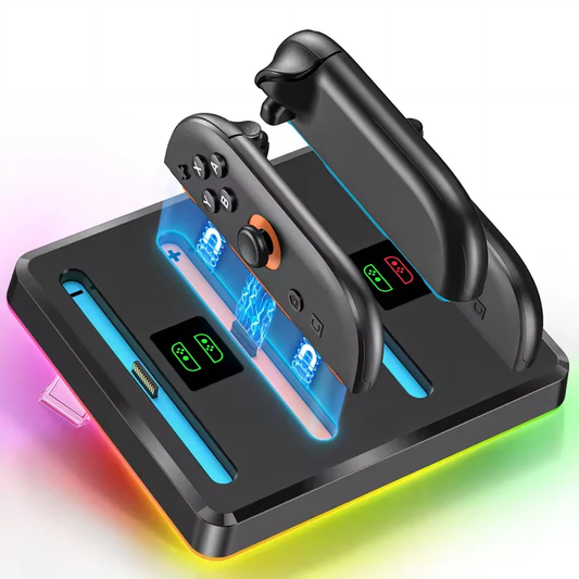 OIVO 4 in 1 Charging Dock for Nintendo Switch 2 Joy-Cons With 7 RGB Light Modes - Black