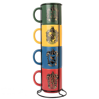 Erik Harry Potter Coffee Cups Set of 4 Hogwarts Houses - Ceramic Coffee Mugs Gryffindor, Slytherin, Ravenclaw and Hufflepuff - Cups Set of 300 ml Each