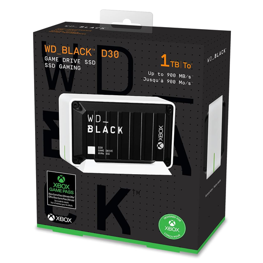 WD_BLACK D30 Game Drive SSD- Portable External Solid State Drive, Compatible with Xbox and PC, Up to 900MB/s - WDBAMF0010BBW-WESNWDBAMF0010BBW-WESN - 1TB | 2TB