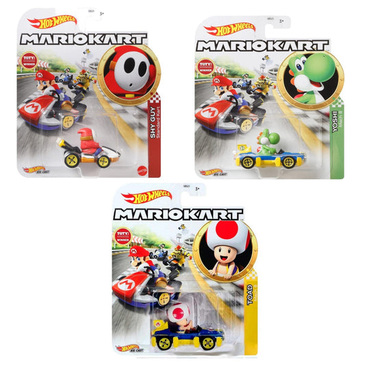 Hot Wheels Mario Kart - Yoshi with Captain Toad & Shy Guy (Triple Pack)