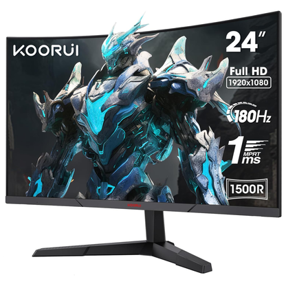KOORUI 24E6CA 24 inch Curved Gaming Monitor 180Hz FHD 1080P Computer Monitor, 1ms 1500R VA Display, Adaptive Sync, FreeSync Premium, HDR10