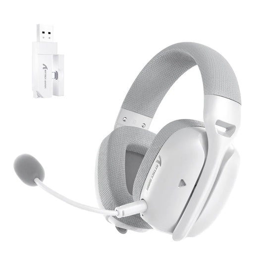 Attack Shark L80PRO Wireless Gaming Headset Lightweight Headphones with 20ms Low Latency, Dual Mics, 40mm Drivers, 300mAh Battery - 3 Modes (2.4G/Bluetooth/Wired) - White | Black