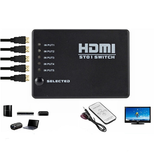 HDMI 5 In 1 Out Switch Selector Splitter Hub With IR Remote