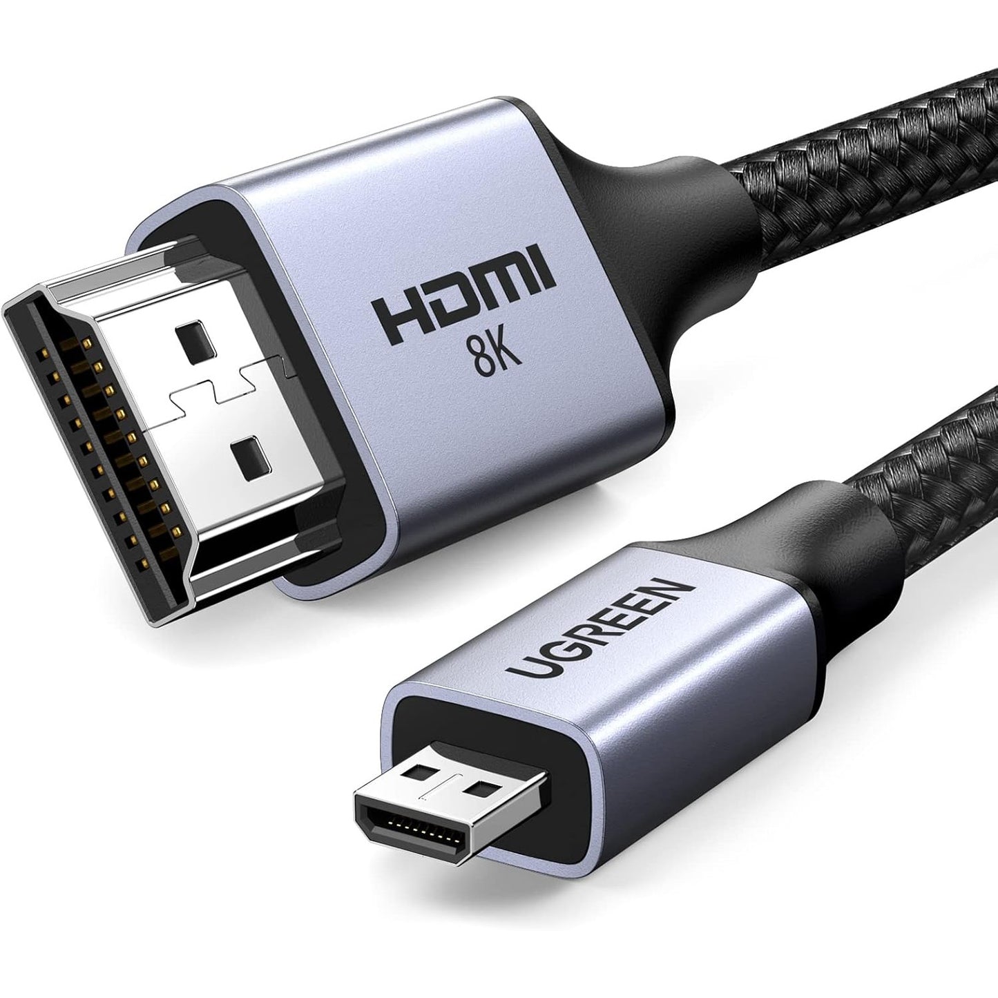 UGREEN 8K Micro HDMI To HDMI Cable 2-meters, HDMI 2.1 48Gbps, 8K@60Hz, 4K@240Hz, HDR eARC Dolby Atmos , Braided Aluminum Shell , Ultra High Speed | HD164 15517