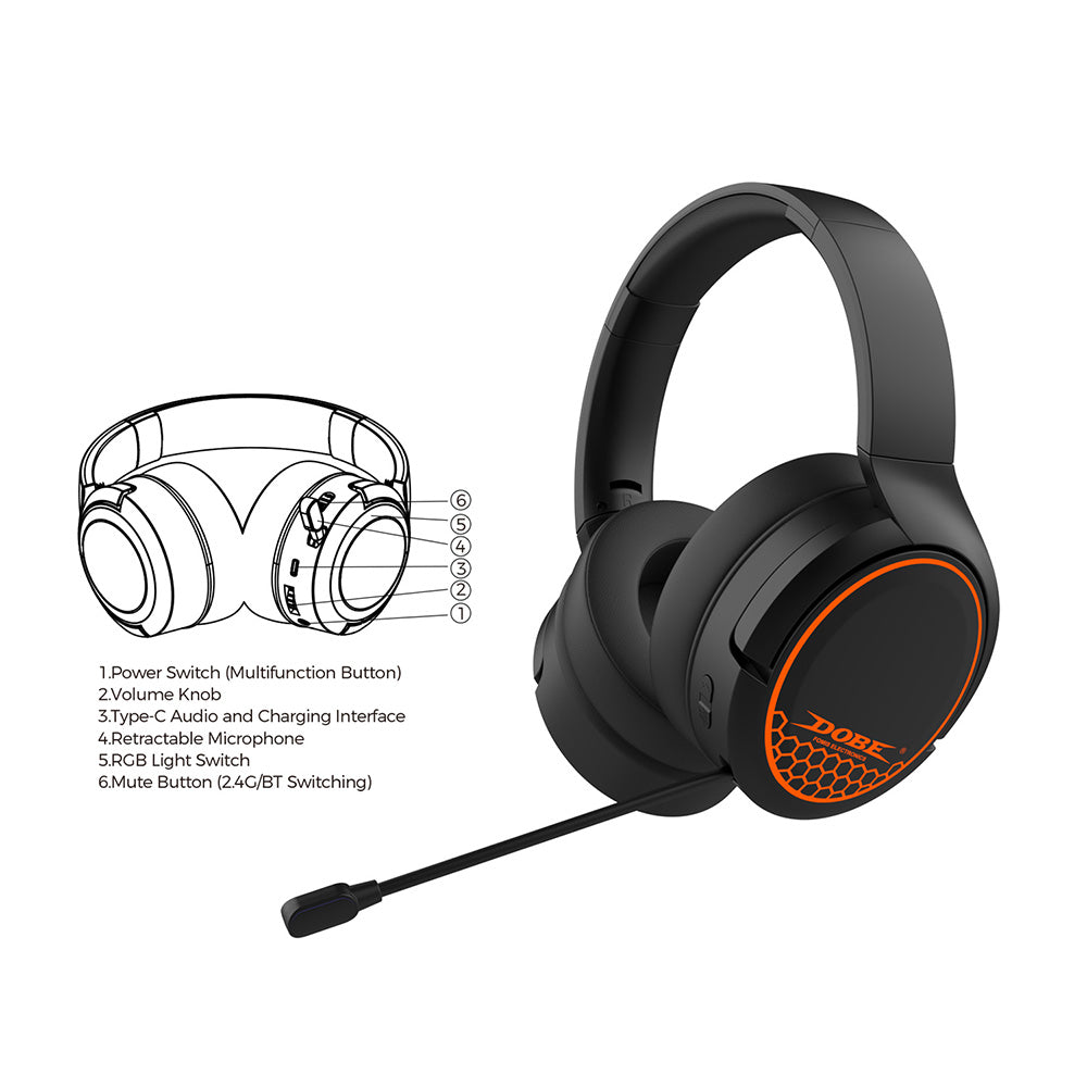 DOBE RGB TP5-35110 2.4G Bluetooth Gaming Wireless Headset- PC | Nintendo Switch | PS4 | PS5 - BLACK