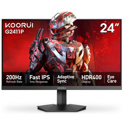 KOORUI G2411P Gaming Monitor, 24" Fast IPS Computer Monitor, 200Hz FHD HDR400 Display, 1ms PC Screen, 90% DCI-P3 Color Gamut, Adaptive Sync, Ultra Slim Frame