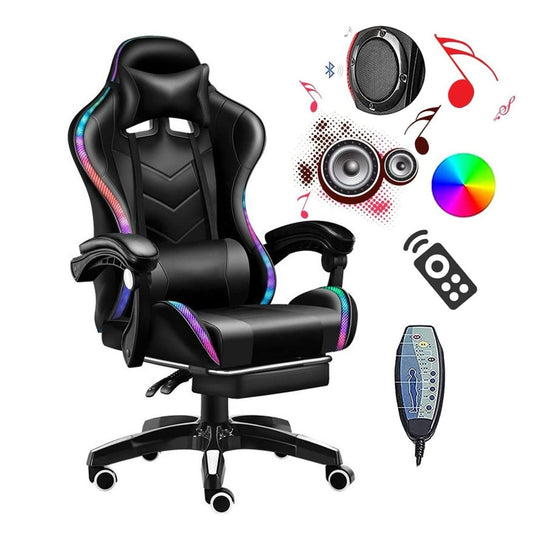East Seat Gaming Chair with RGB Lights, Footrest & Built-in Speakers - Black