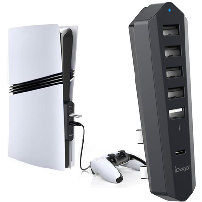 موزع USB ipega بستة منافذ لجهاز PlayStation 5 Slim Digital/Disc Edition/Pro