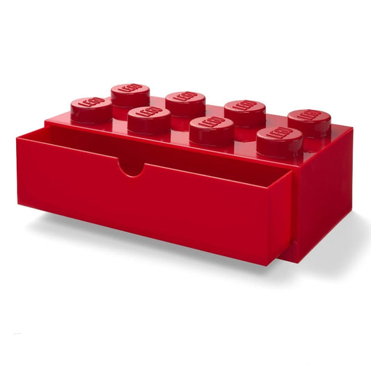 LEGO Storage Brick Desk Drawer, 8-Stud Stackable Tabletop Storage Box - Red