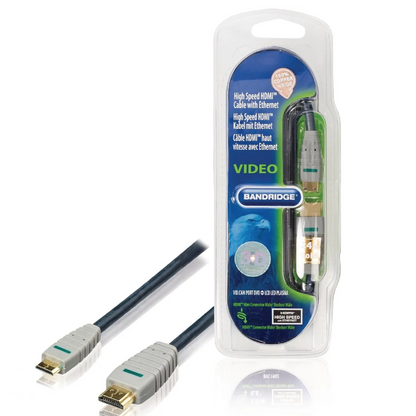 BANDRIGE VIDEO – Mini HDMI to HDMI Cable, High Speed Supports Ethernet 3D and Audio Return 1080P and Audio Return – 3 meters – Gold Plated