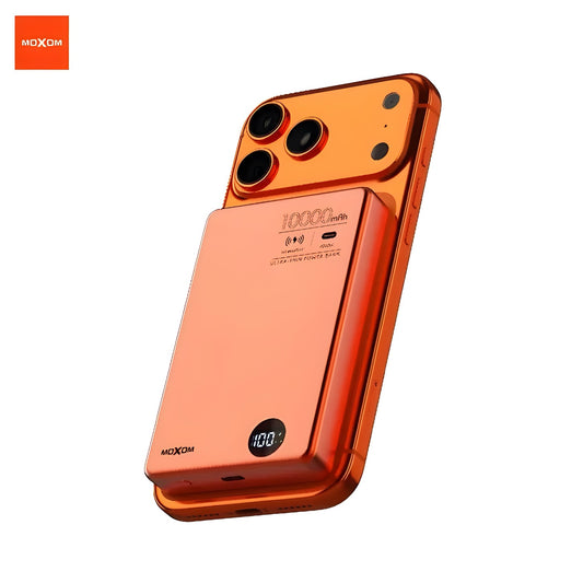 MOXOM MX PB197WL 10000mAh Wireless Power Bank With 15W Wireless Charging, PD 20W Type C Fast Charge, QC 22.5W Support, Compact Portable Design For Multi Device Use