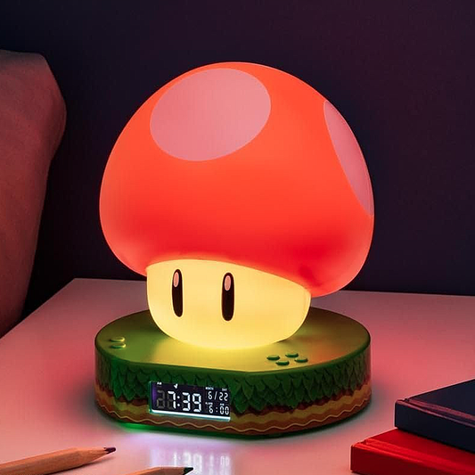 Paladone Super Mario Bros Mushroom Digital Alarm Clock and Night Light Glow