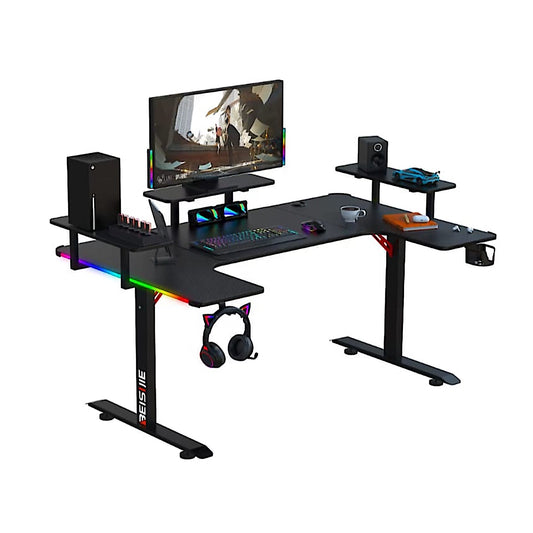 U8 RGB U-Shaped 160cm Gaming Desk with Cup & Headset Holder