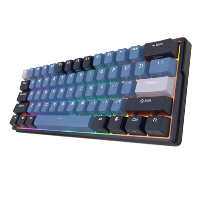 لوحة مفاتيح ميكانيكية Royal Kludge RK61 Plus ثلاثية الوضع RGB، 61 مفتاحًا قابلة للتبديل السريع، لون نيلي - مفتاح بني 